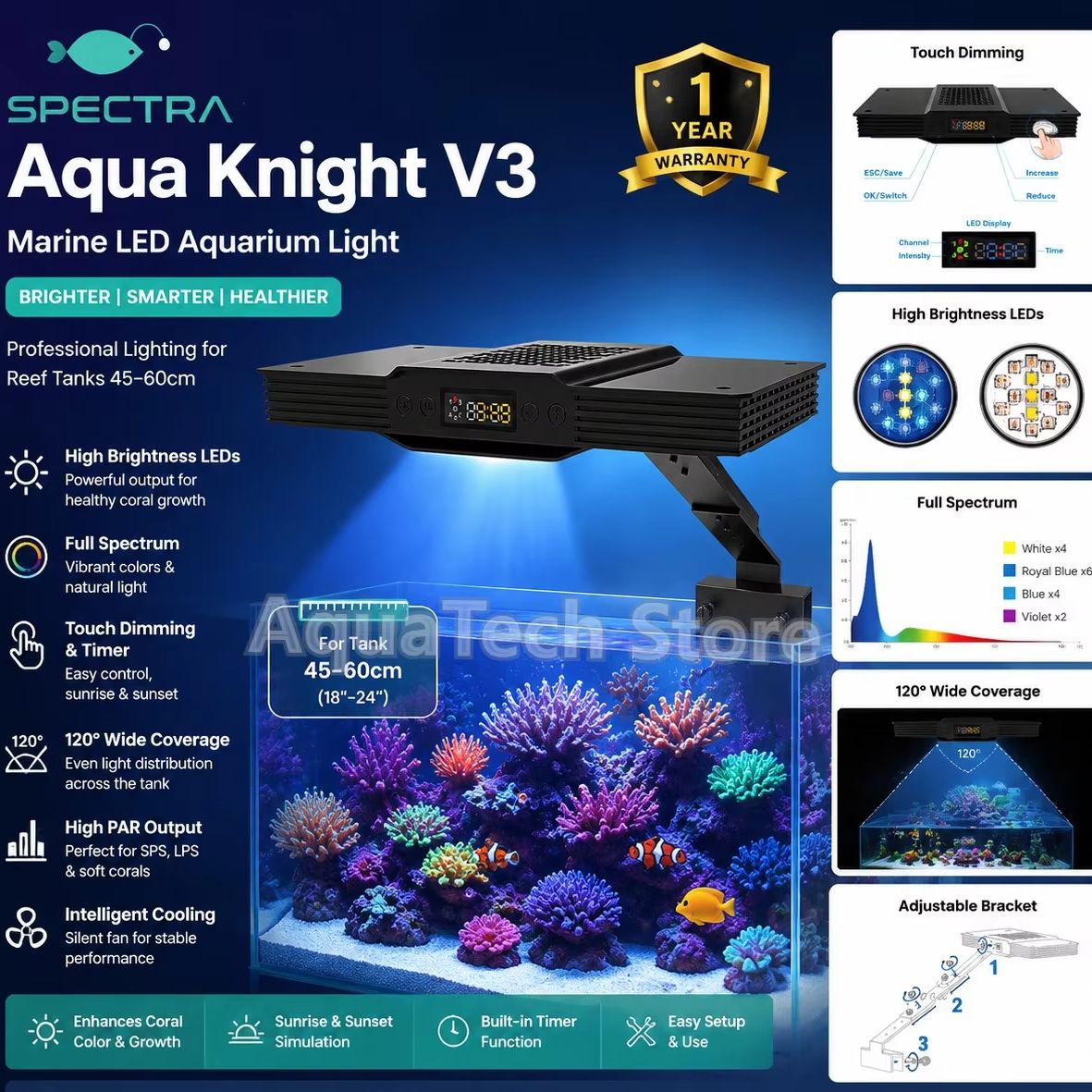 Marine Aquarium Led Lights - Spectra Aqua Knight V3 75W Programável